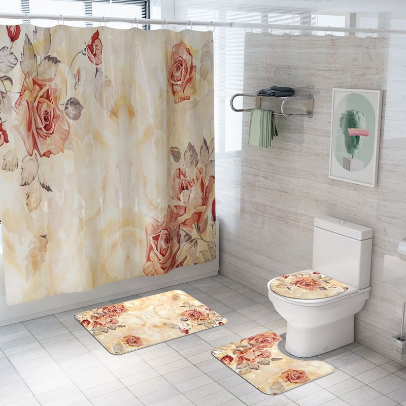 US 4Pcs Wolf Decor Shower Curtain Bathroom Anti-slip Carpet Rug Toilet Cover 