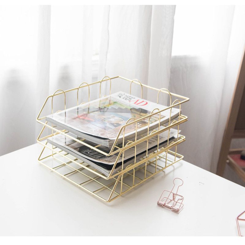 2020 Fashion Creative Ins Gold Metal File Tray Magazine Organizer