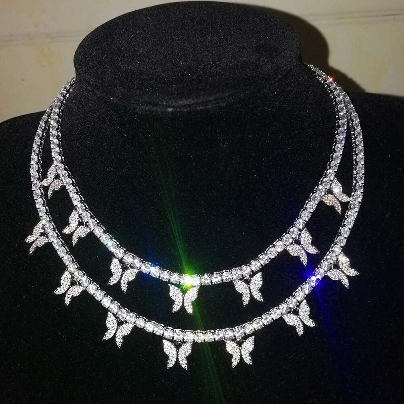 Iced Out Butterfly Pendant Necklace For 