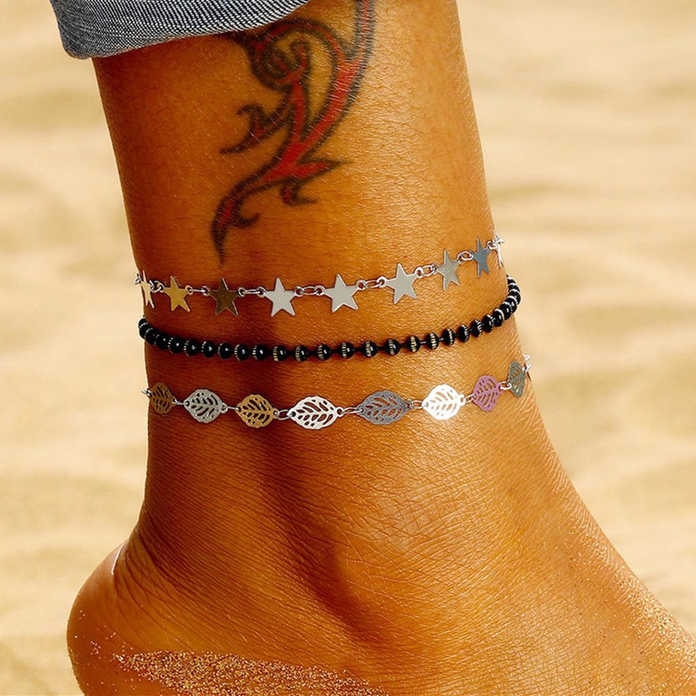 Boho Style 3Pcs Ankle Bracelets Set Casual Adjustable Foot Beach Anklet Jewelry 