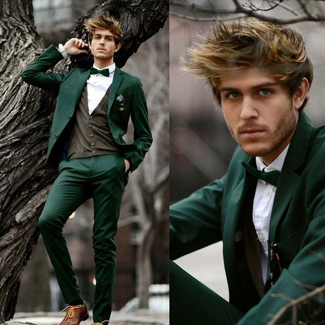 Compra Nuevos Trajes De Hombre Verde Oscuro Para El Novio De La Boda  Smoking 2008 Blazer De Dos Piezas Pantalones Muesca Solapa Traje De Un Solo  Pecho Barato | Entrega Rápida Y