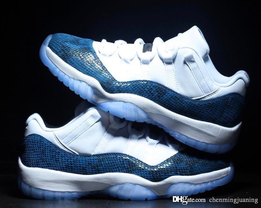 white and blue snakeskin 11s