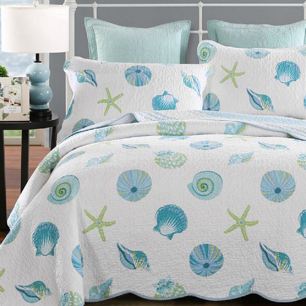 Winlife Beach Theme Patchwork Quilt Shells Print Quilted