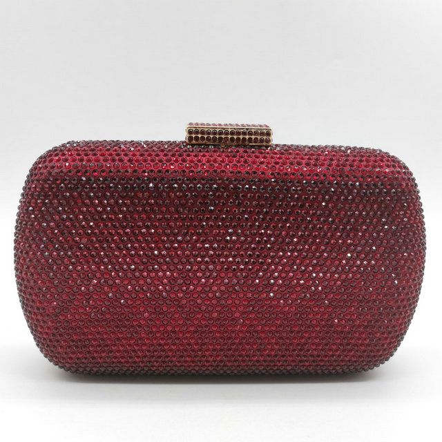 Wine Red Women Crystal Evening Clutch Bags Wedding Metal Clutches Party