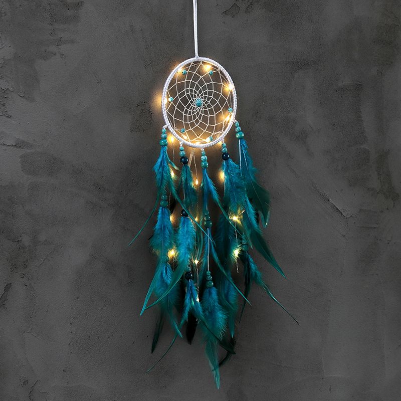Dream Catchers Handmade Natural Feather Hanging Home Wall Decoration Décor Ornament Craft Native American Style LED Dream Catcher LED Fairy Lights Dream Catcher