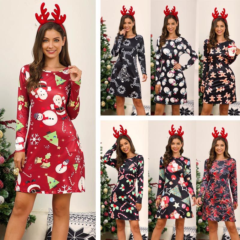 womens christmas print dresses