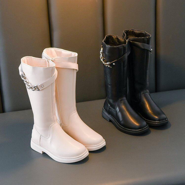 Girls Riding Boots Girls Long Boots Princess Motorcycle Booties Flat Heel Shoes