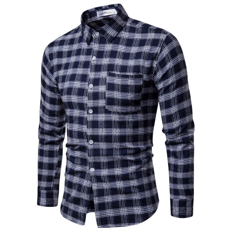 Men/'s Long Sleeve Plaid Shirt 100/% pure cotton Male casual Check Shirts slim fit