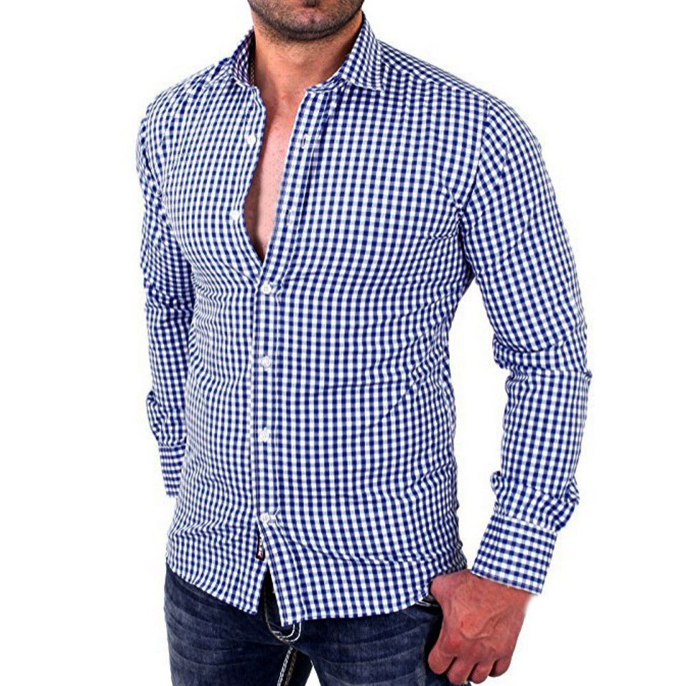 ocio vagón Premedicación 2018 Camisas a cuadros de moda para hombre, manga larga, slim fit, camisa  casual de negocios