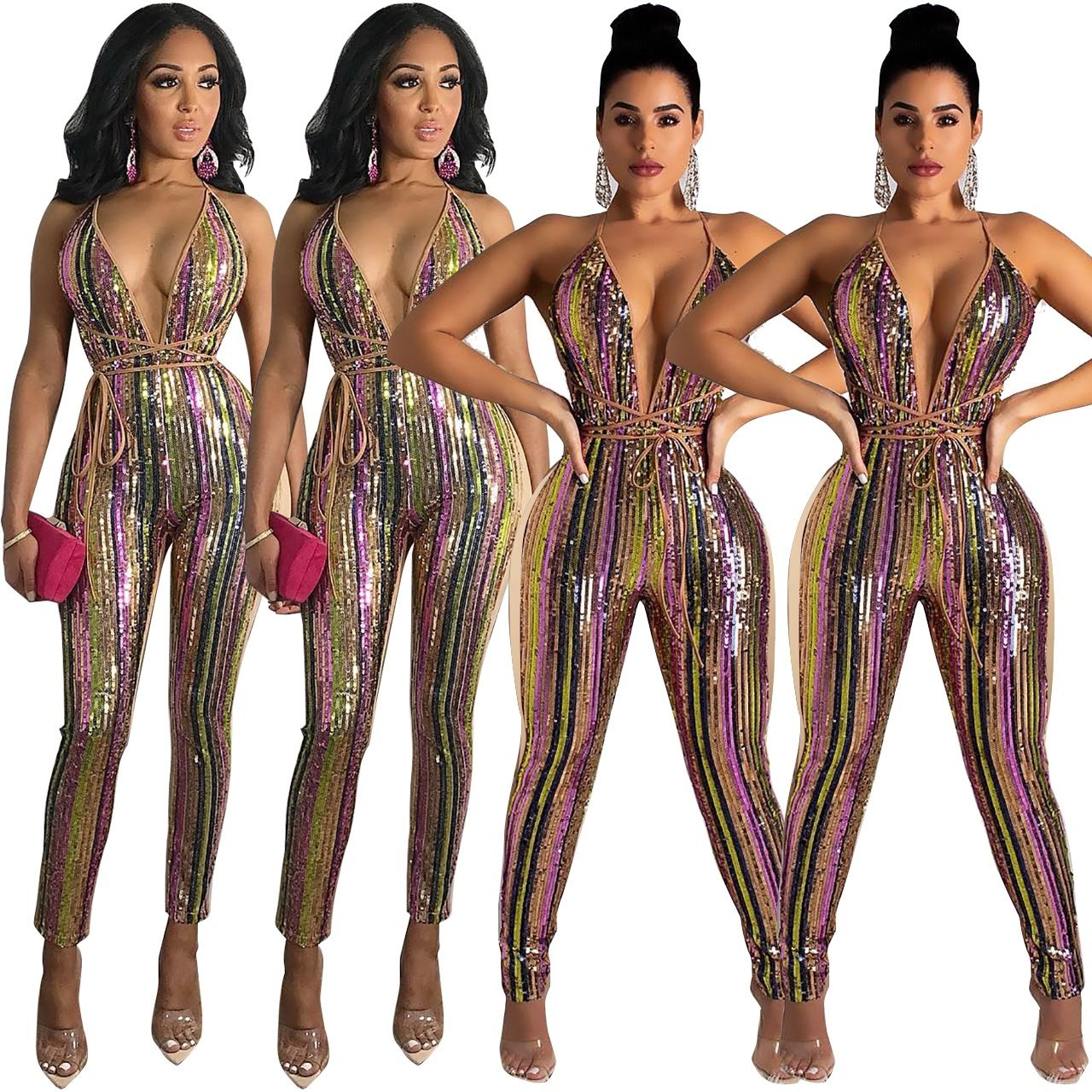 multi colored sequin jumpsuit
