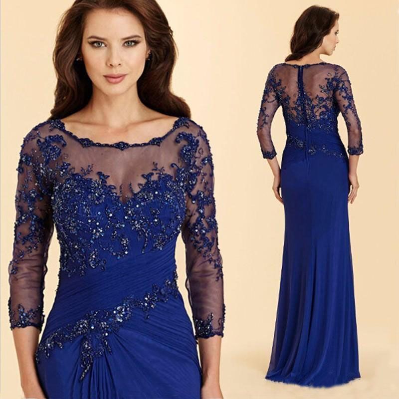 Royal Blue Lace Mother Of The Bride Dresses Mother Groom Dress Lady Women Formal Evening Gowns