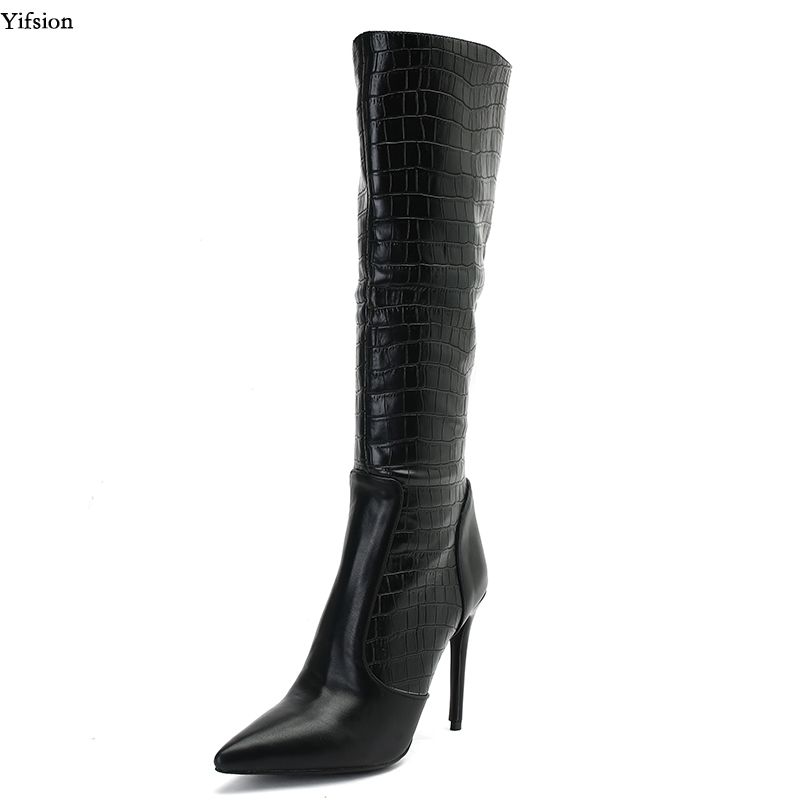 2021 RONTIC NIEUWE Mode Vrouwen Lente Knie Hoge Laarzen Sexy Dunne Hoge Hak  Schoenen Nice Puntschoen Zwarte Party Schoenen Dames US Maat 5 13 Van  Rontic, 56,54 € |DHgate