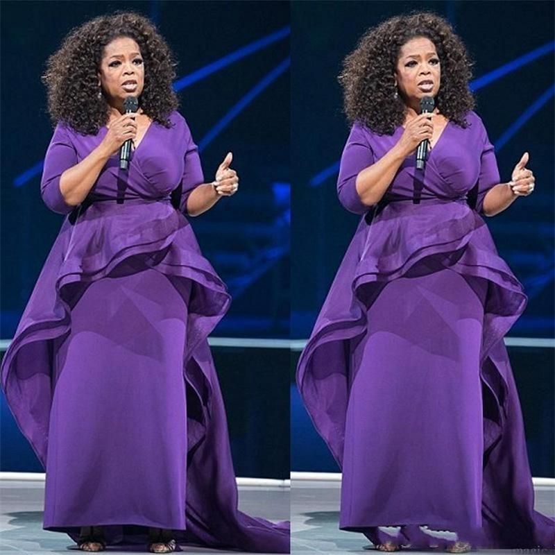 Plus Size Mother Of The Bride Dress African V Neck 3/4 Long Sleeves Ruffles Sheath Prom Dresses