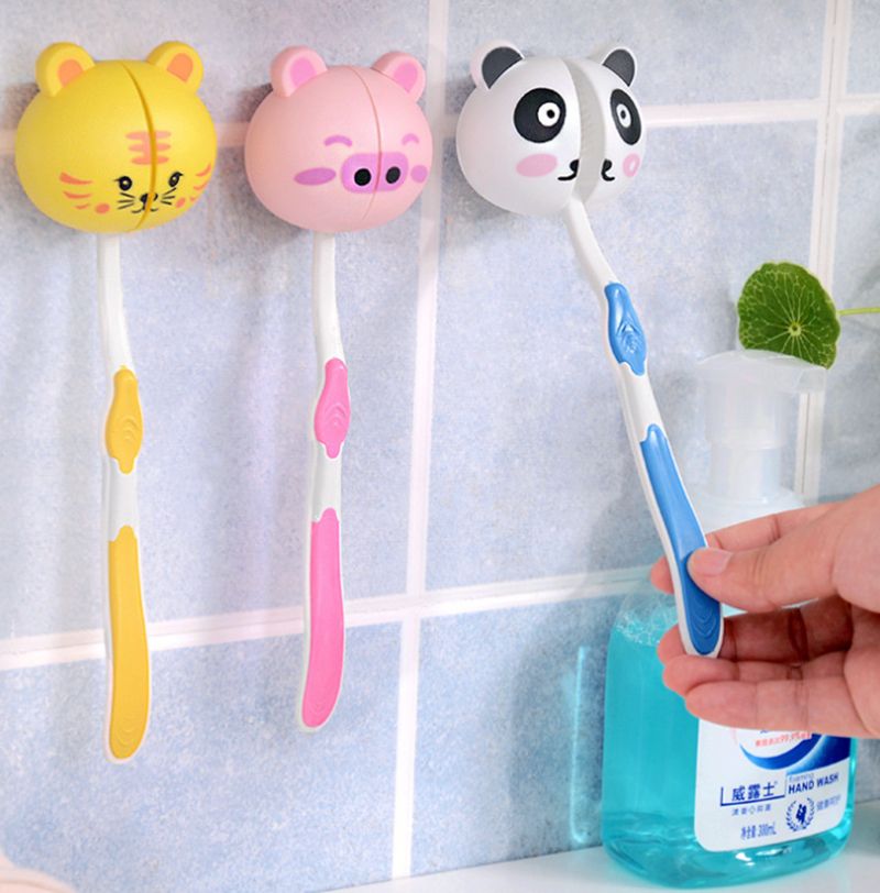 Cute Various Cartoon Animal Head Toothbrush Holder stand with Wall Suction Cup Cute Various Cartoon Animal Head Toothbrush Holder stand with Wall Suction Cup