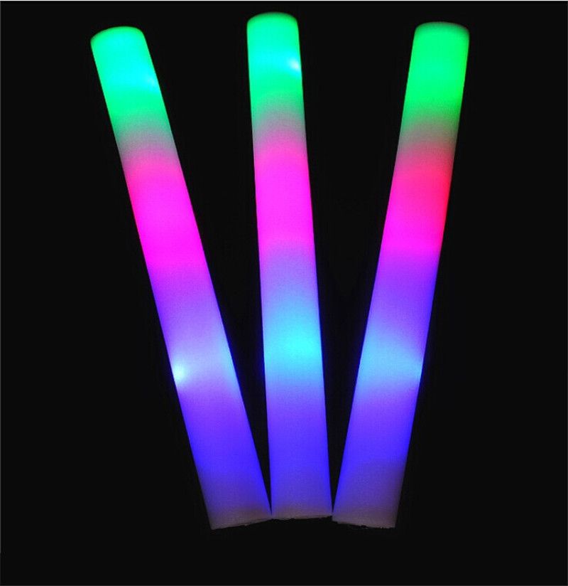LED Glow Stick Flashing Light Up Foam LED Sticks Solid Rainbow Color