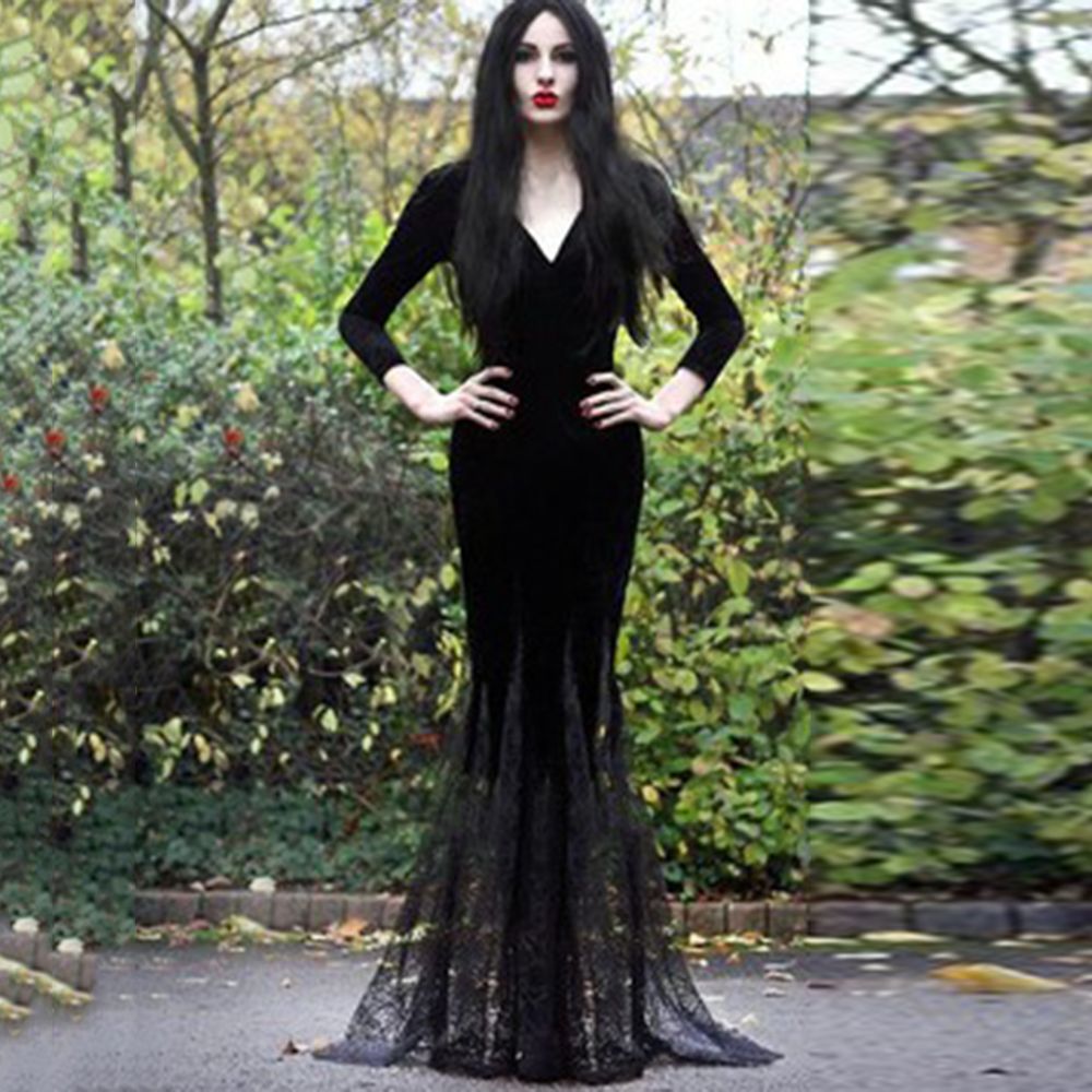 Compra Vestidos Casuales Fiesta Negro Vestido Largo Sirena Encaje  Dobladillo Gótico Profundo V Sexy Noche Señoras Elegante Piso Longitud  Vintage Bodycon Maxi Barato | Entrega Rápida Y Calidad | Es.Dhgate