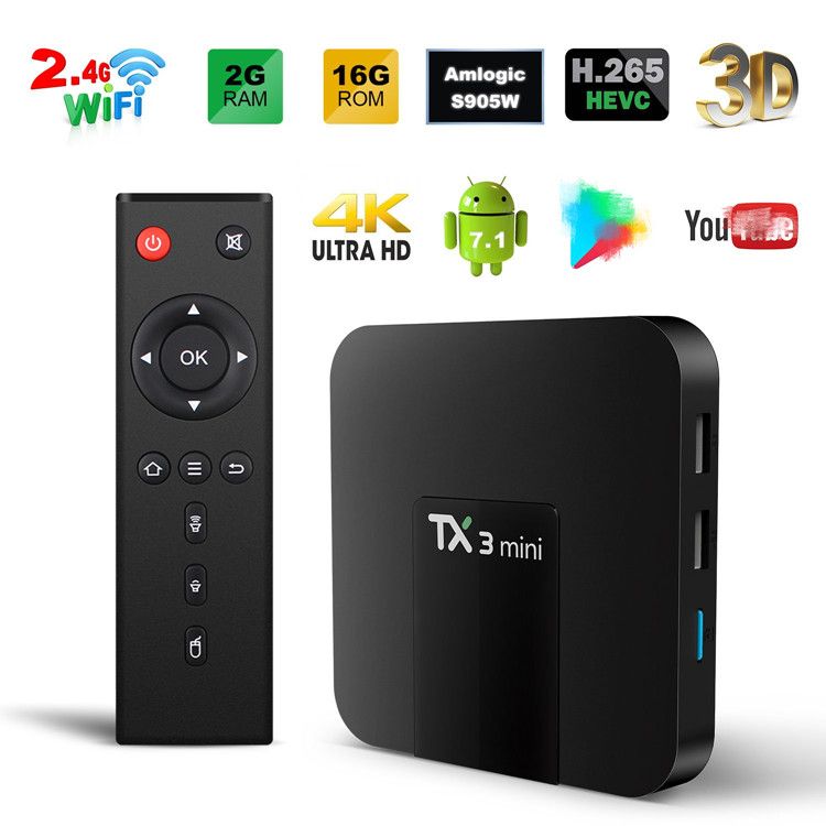 4K Amlogic S905W 1GB 2GB Android 7.1 Quad Core WIFI 3D Smart TV BOX Media Player