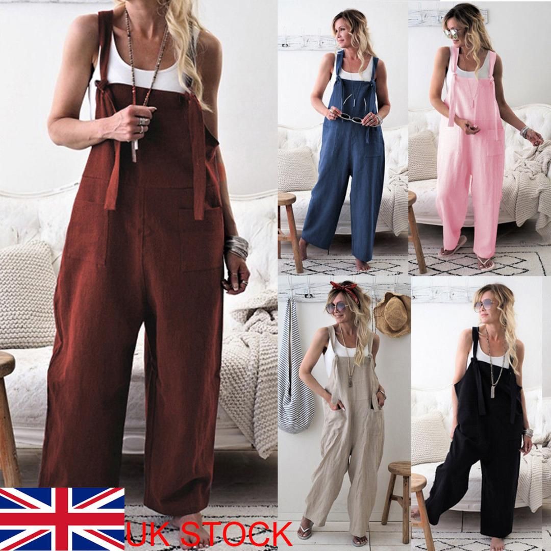 Acquistare Salopette Da Donna In Cotone E Lino Salopette Salopette Salopette  Pantaloni Gamba Larga Novità Economico | Consegna Veloce E Qualità | DHgate  Italy