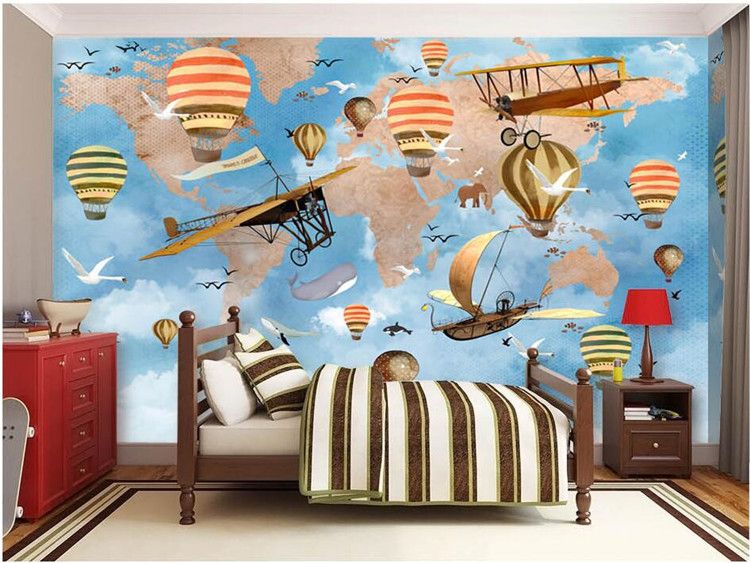 Compre Personalizado 3d Papel De Parede Pintados A Mao De Alta Definicao De Viagens Ao Redor Do Mundo Balao De Naves Espaciais Sala De Criancas Home Wall Decor Wallpaper De Tongxunbei66 103 88
