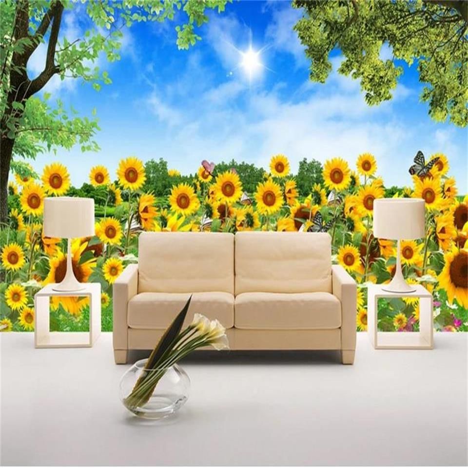 Sunflower Plant Sky Tree Wallpaper Photo Mural Picture Bedroom Decoration