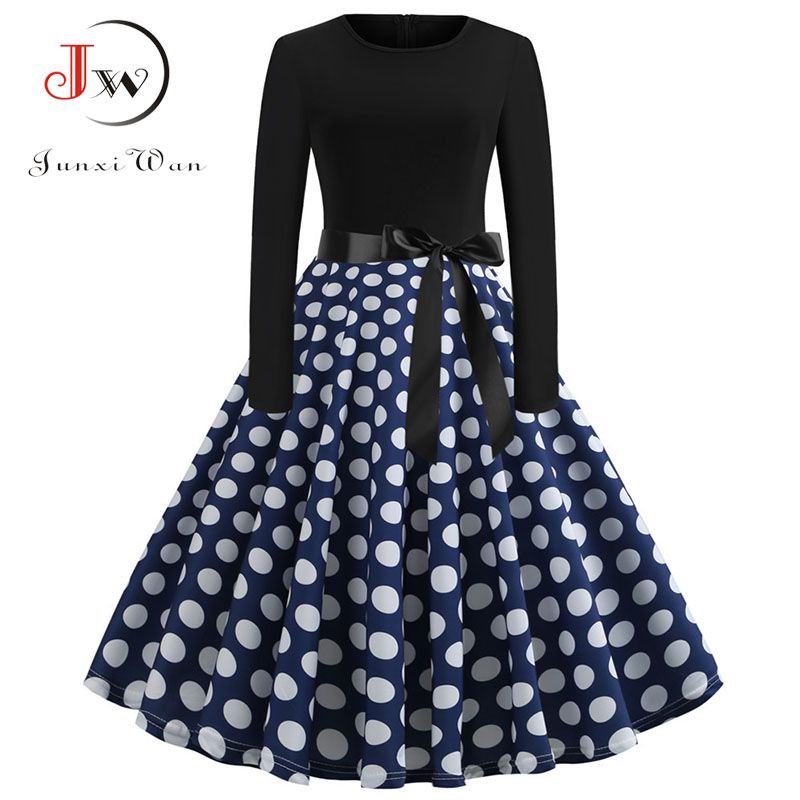 Women Elegant Vintage Dress 2019 Polka Dot Printed Party Dress