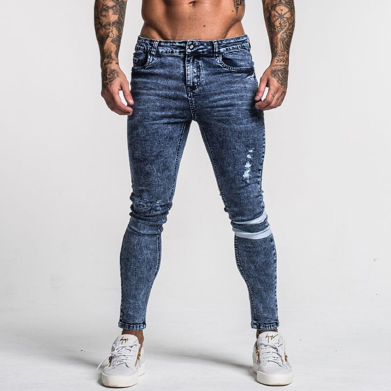 Compra Mens Skinny Jeans Slim Fit Jeans Rotos Grande Y Alto Del  Estiramiento Blue Jeans Para Hombres Angustiados Elástico De La Cintura De  La Pierna 32 30 Zm49 Barato | Entrega Rápida