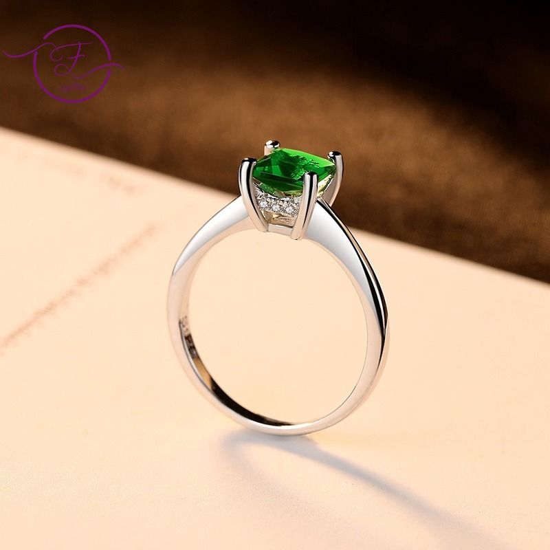 Joyas De Mujer Anillo De Plata S925 Anillo De Circonio Verde Joyas De Mujer Anillo De Plata S925 Anillo De Circonio Verde