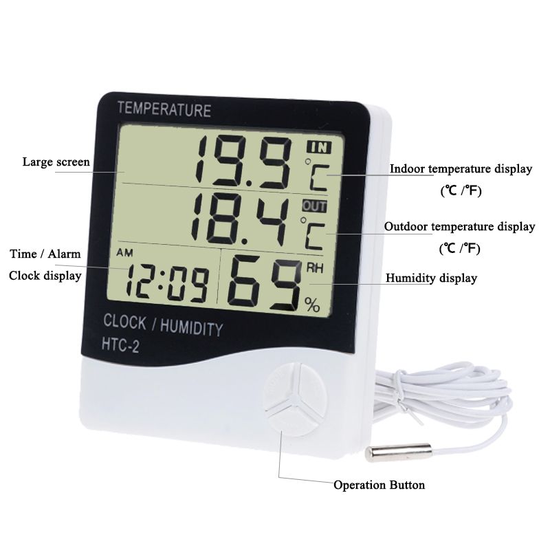 LCD Digital Indoor Room Thermometer Hygrometer Temperature Clock Humidity Meter 