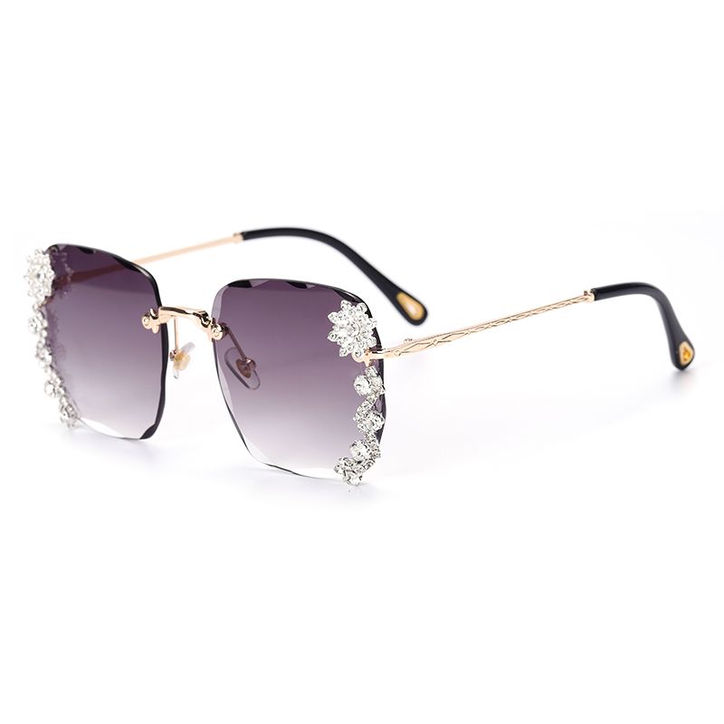 Oversized Rimless Sunglasses Women Luxury Rhinestone Sunglasses