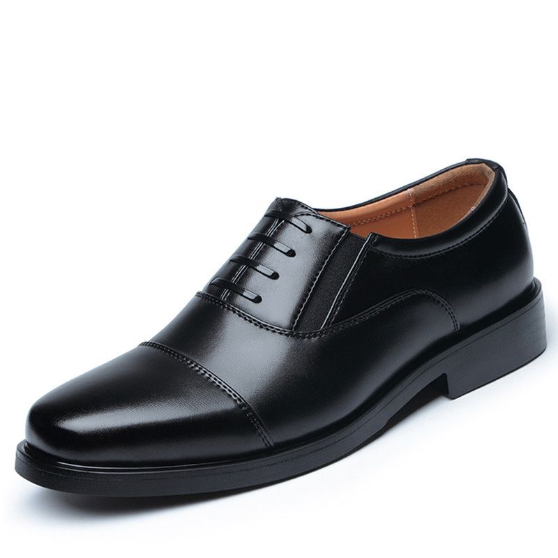 Zapatos de vestir negros para hombres Square Toe Caballeros Zapatos formales de cuero hombres de Boda Slip Flat