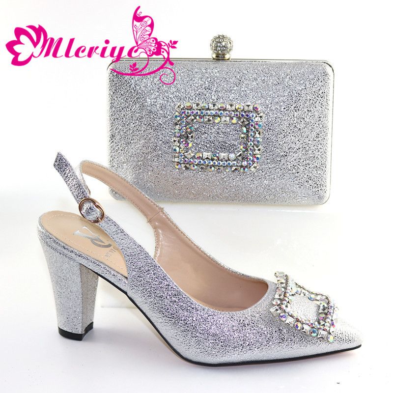 silver evening shoes and matching bag