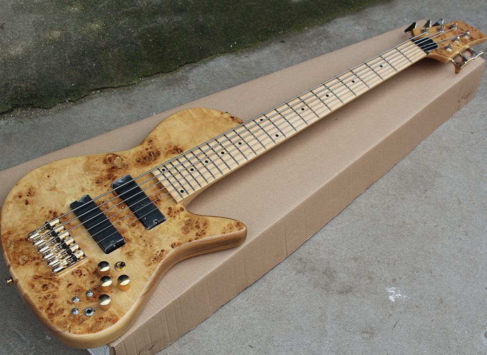 Compra Envío Gratis 6 Cuerdas Natural Bajo Eléctrico Con La Corteza Del  Grano De Chapa De Madera, Diapasón De Arce, El Hardware De Oro, Se Puede  Personalizar Barato | Entrega Rápida Y
