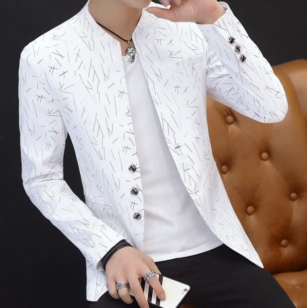 Compre Cuello Casual De Hombres Cuello Blazer Al Aire Libre Slim Fit  Chaqueta Hombre Manga Larga Juvenil Guapo Tendencia Slim Print Blazer A  21,78 € Del Goodlookings | Es.Dhgate.Com