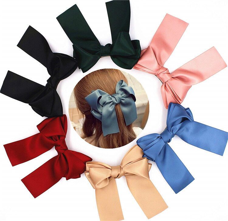 Fashion Women Cute Ribbon Bow Hair Band Large Satin Hair Clip Hairpin Headwear