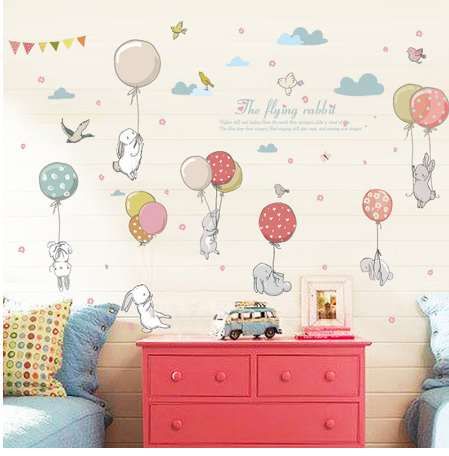 Cartoon Diy Super Cute Balloon Rabbit Wall Sticker For Kids Room