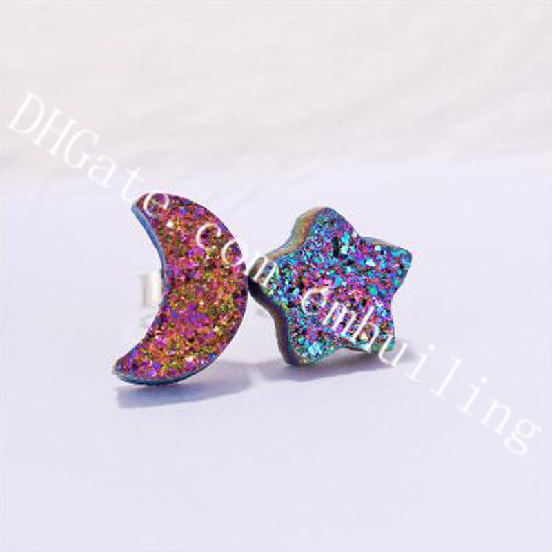 5Pcs Crescent Moon Titanium AB Natural Agate Druzy Pendant Silver Plated BS0388 5Pcs Crescent Moon Titanium AB Natural Agate Druzy Pendant Silver Plated BS0388