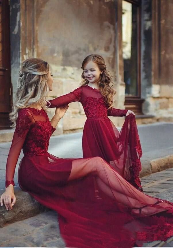 Vestidos lindos niñas de flores Madre e hija Vestidos fiesta de una línea