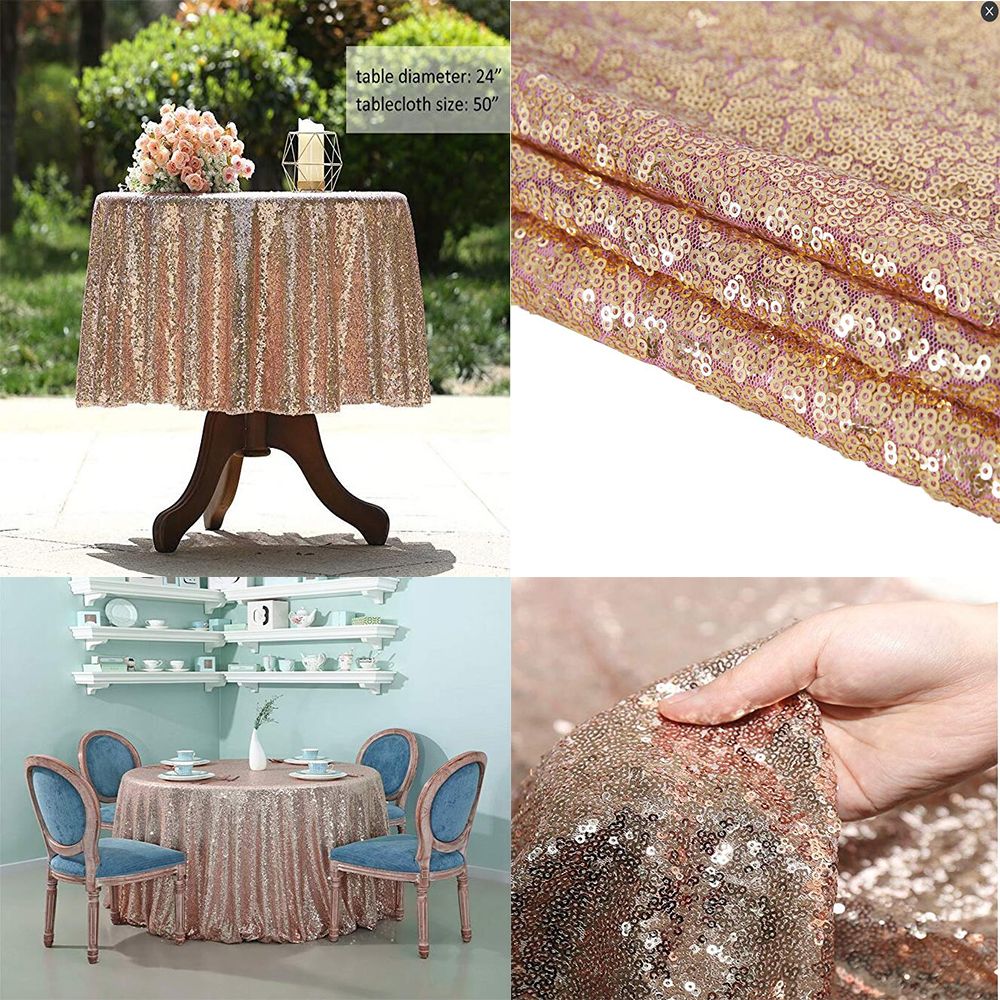 Sequin Table Overlay Square 50x50 PartyDelight Sequin Tablecloth Rose Gold