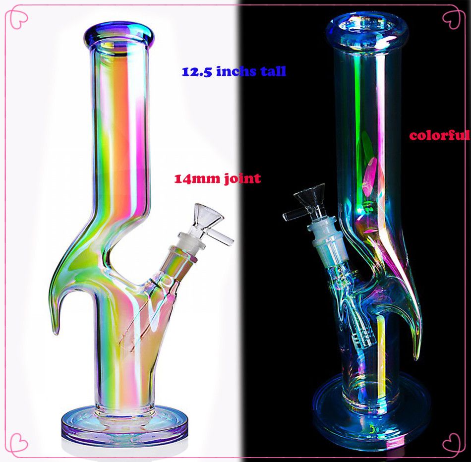 2017 Beaker Bong Glass Water Pipes With Downstem 14.5mm Glass Bowl Pink