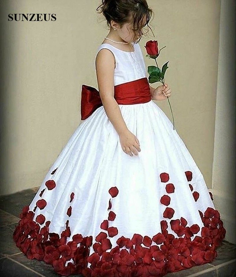 Maroon and white flower girl dress Clearance