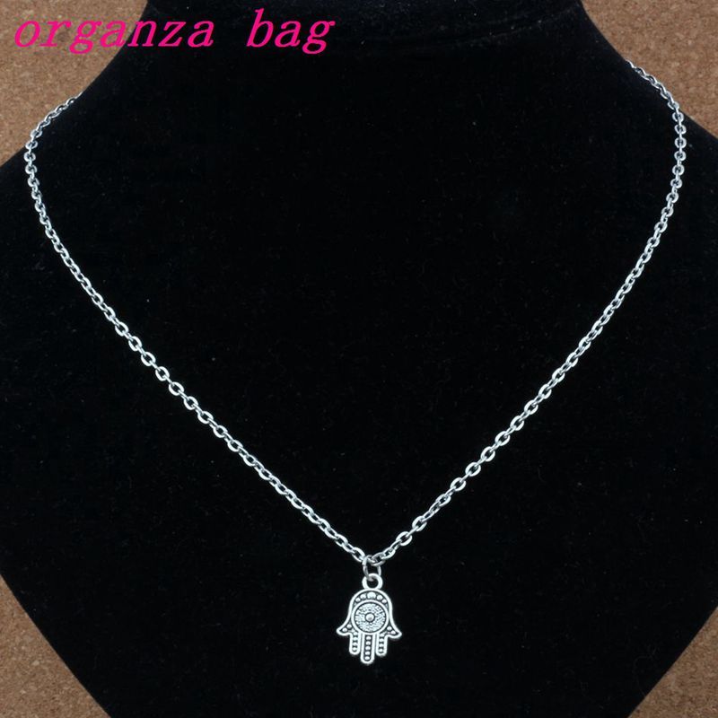Womens Pendant Necklace 15pcs//Lots Antique Silver Hamsa Hand Alloy Charms Pendant Necklaces Jewelry DIY 23.6inches Chains