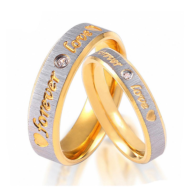 Forever Pareja Anillos Acero Boda Moda Acero titanio Anillo con baño de diamantes