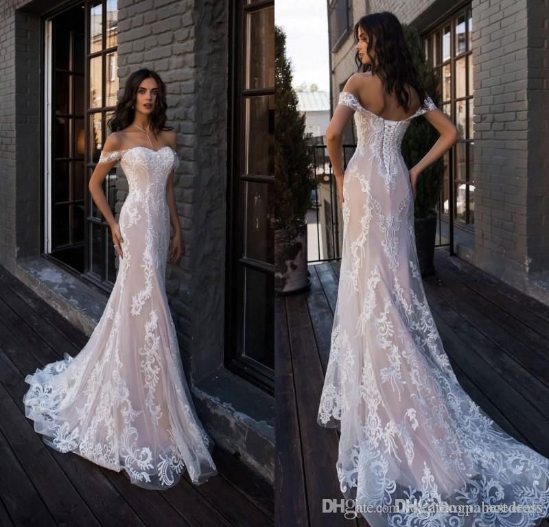 Sexy Amazing Blush Pink Mermaid Wedding Dresses Off The Shoulder Floor
