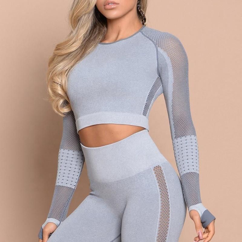 Two Piece Womens Yoga Set Crop Top Seamless Tights Exercise Gym High