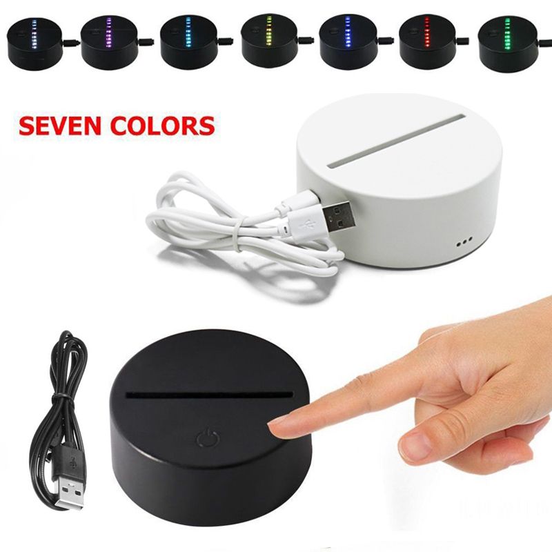 Touch 7 Color LED Lamp Base For 3D Illusion Acrylic Light Panels Remote Black 