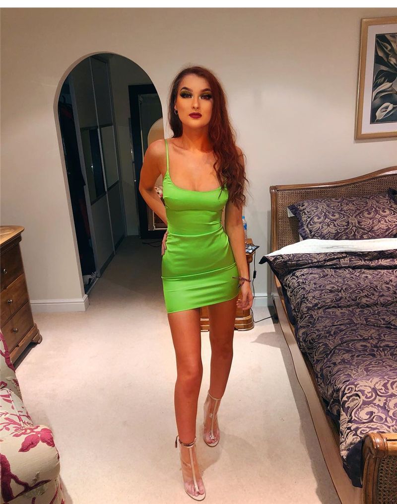 neon green satin dress