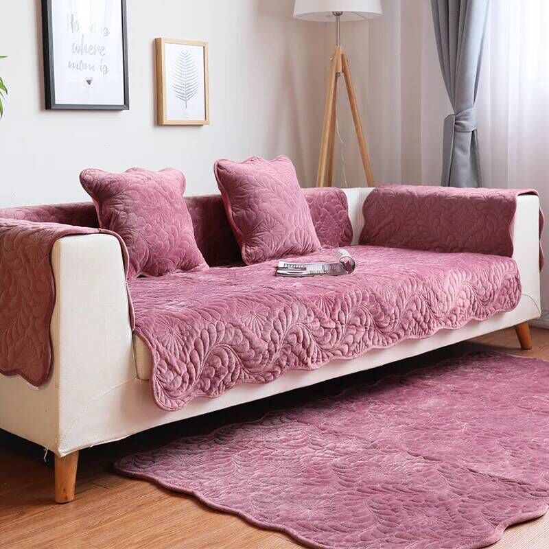 Details about   Plush Sofa Towel  European-style Brief Sofa Cover Solid Color Non-slip Universal 
