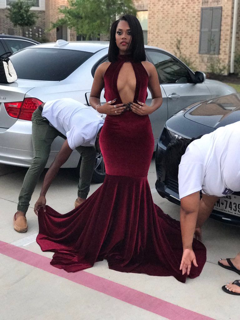 burgundy and black prom dress