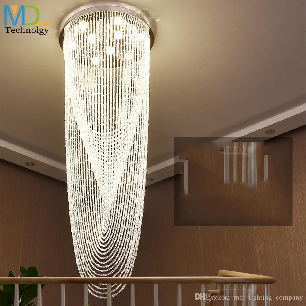 Modern Staircase K9 Crystal Chandelier Lights Stainless Steel Crystal Ceiling Lamp Living Room Bedroom Pendant Fixtures Droplight Brass Pendant