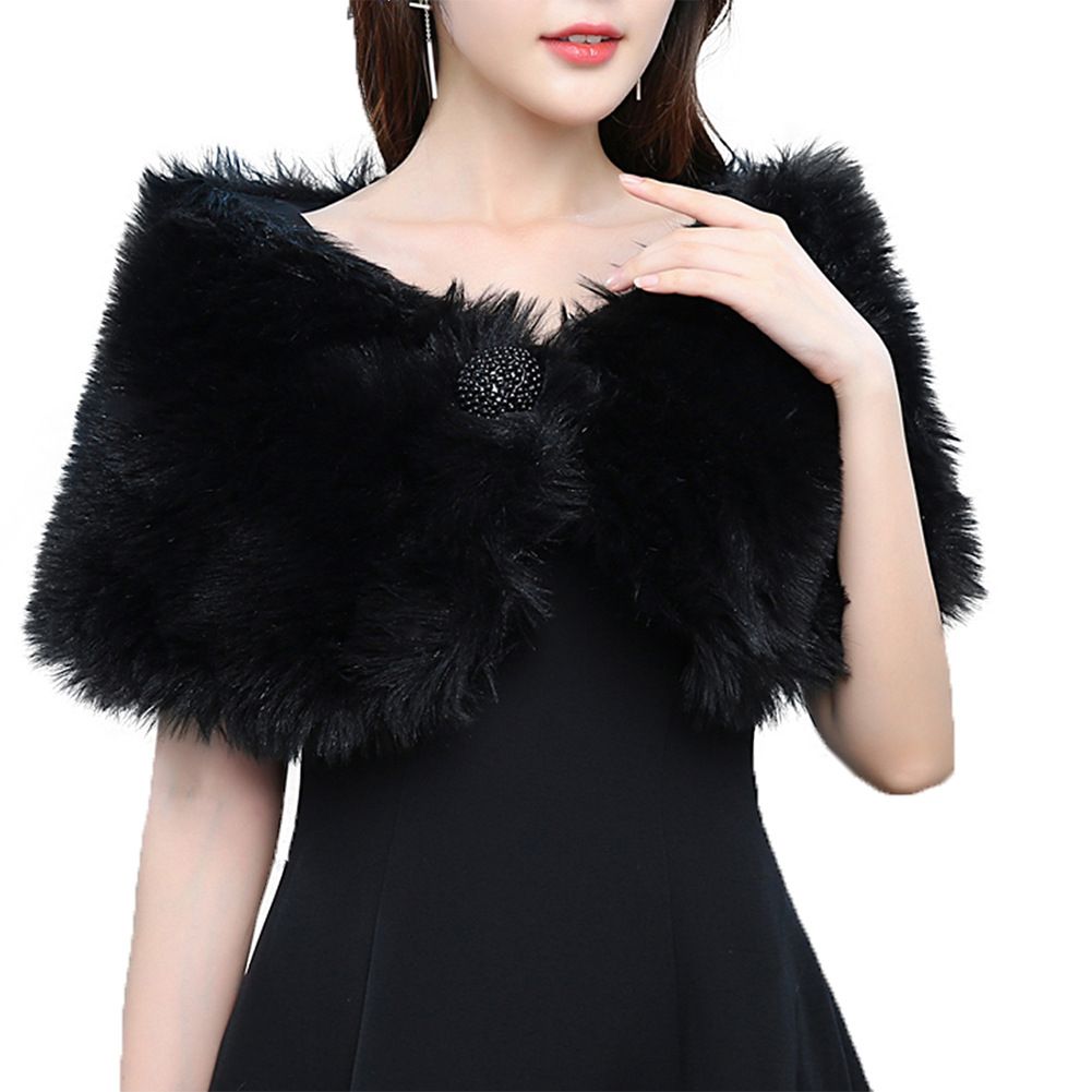 Black White Red Faux Rabbit Fur Shrug 